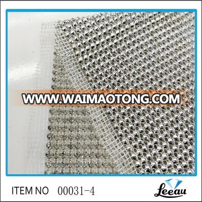 Yiwu manufacturer 24row sew on gold base trim rhinestone crystal pearl mesh With Fabric