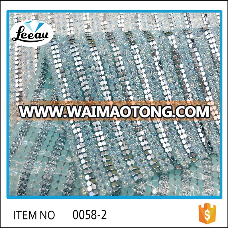 Iron on crystal beaded sheet rhinestone chain mesh banding hotfix trimming mesh adhesive rhinestone mesh